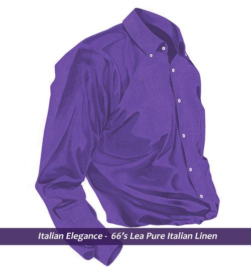 Sardinia- Amethyst Solid Linen- Button Down- 66's Lea Pure Italian Linen-Delivery from 19th June