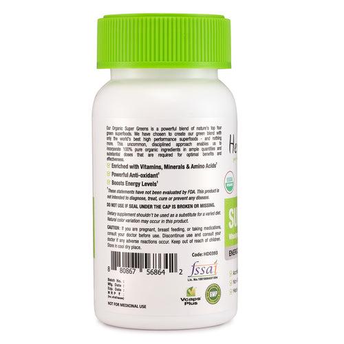 Organic Super Greens with Spirulina, Chlorella, Wheatgrass Barley Grass Capsules