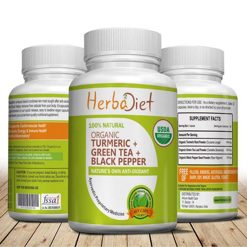 Organic Turmeric Green Tea Capsules POWERFUL Polyphenols Immune System Support