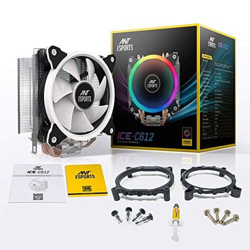 Ant Esports ICE-C612 with RGB CPU Cooler/Fan Support Intel LGA775, LGA1200, LGA1150, LGA1151, LGA1155, LGA1156, LGA2066, LGA2011-v3, LGA2011, LGA1366 and AMD FM1, FM2, FM2+, AM2, AM2+, AM3, AM3+, AM4