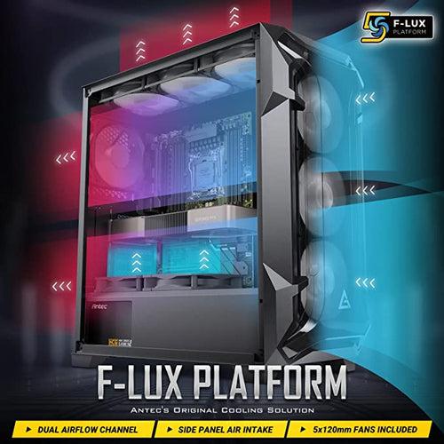 Antec DF600 Flux Mid-Tower ATX Computer Cabinet/Gaming Case | Built in Fan Controller | 4 mm Tempered Glass Side Panel with 3 x 120mm ARGB Fans + 2 x 120 mm Black Fans