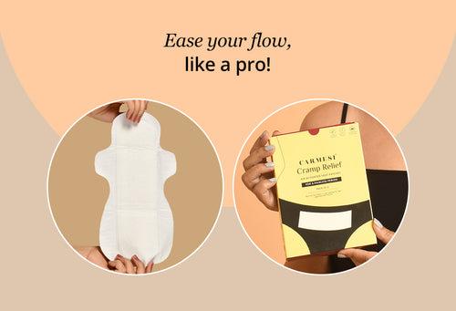 Carmesi Easy Flow Combo - Sensitive Sanitary Pads Pack of 30 + Period Cramp Relief Air Activated Heat Patches | Herbal Pain Relief Patches - (Pack of 3)