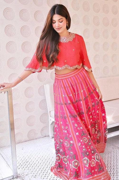 GULMOHAR TARANA RED LEHENGA SET