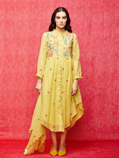 Rose Yellow Embroidered Tunic