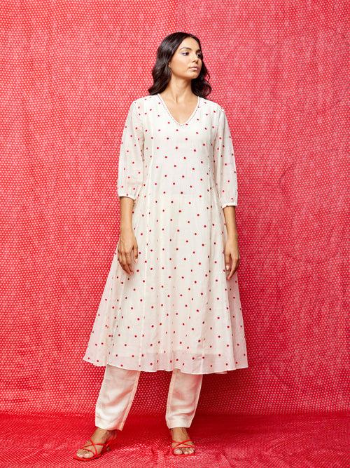 Rose Ivory Red Buti Kurta