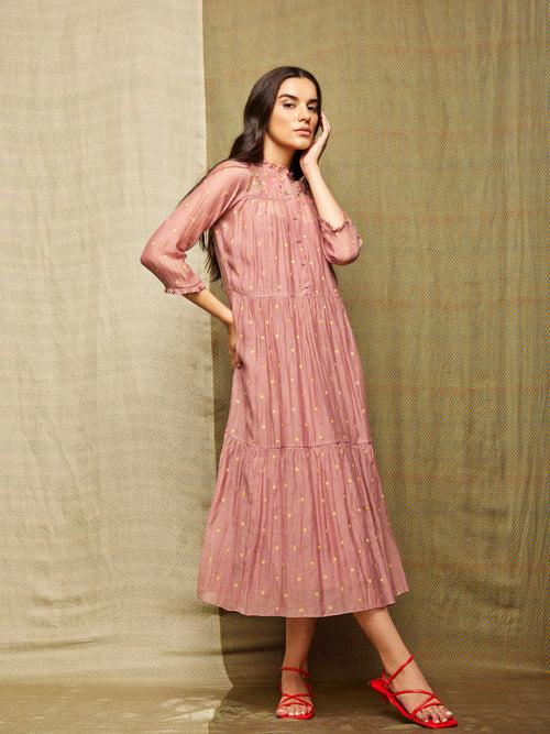 Rose Blush Tiered Embroidered Tunic Dress