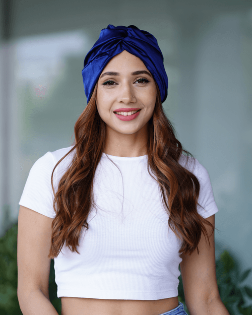 Midnight Blue Silk Hair Turban