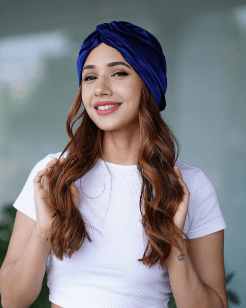 Midnight Blue Silk Hair Turban