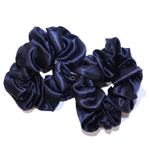 Noir Black Large Pure Silk Scrunchies (Set of two)