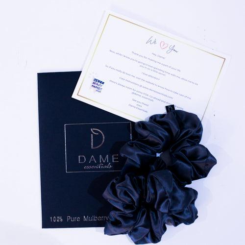 Noir Black Large Pure Silk Scrunchies (Set of two)