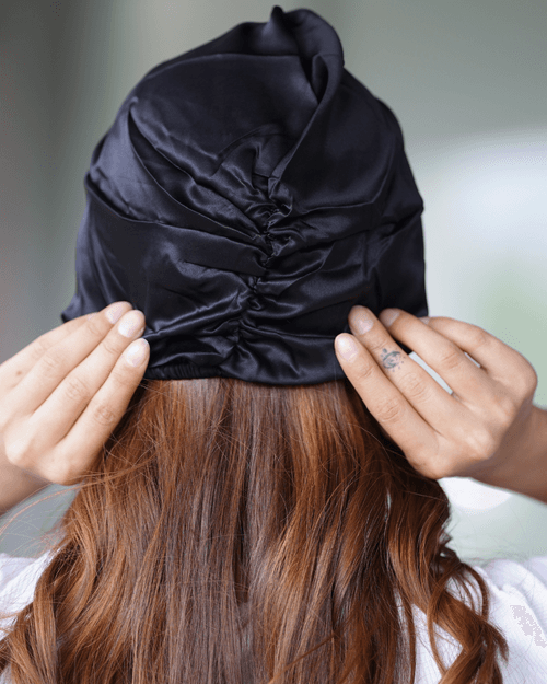 Noir Black Silk Hair Turban