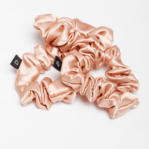 Dark Rose Gold Pure Silk Scrunchies (Set of three)