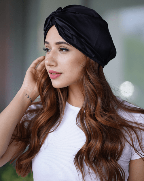 Noir Black Silk Hair Turban