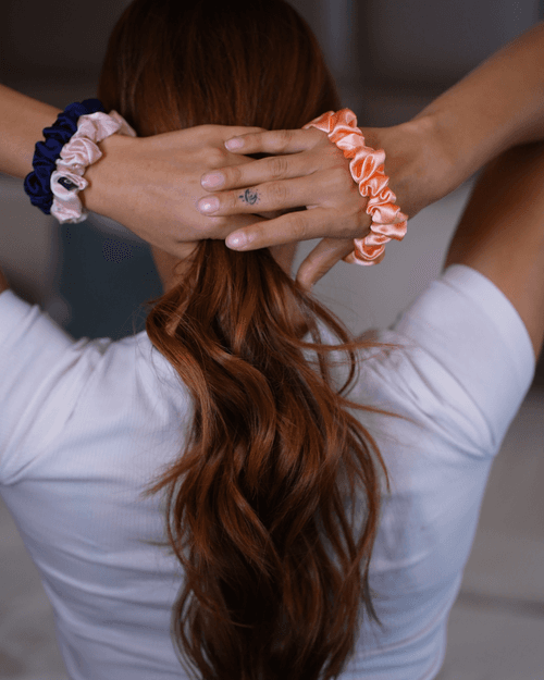 Dark Rose Gold Pure Silk Scrunchies (Set of three)