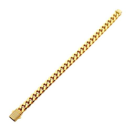 18K Gold Plated Stainless Steel 10mm Miami Cuban Chain Bracelet with CZ Double Tab Box Clasp