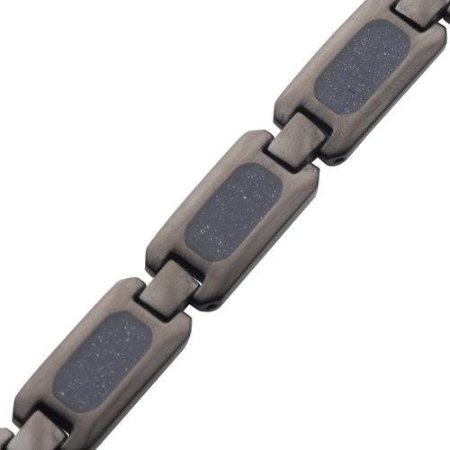 Gunmetal Silver Tone Stainless Steel Matte Finish with Genuine Blue Sandstone Inlay Link Bracelet
