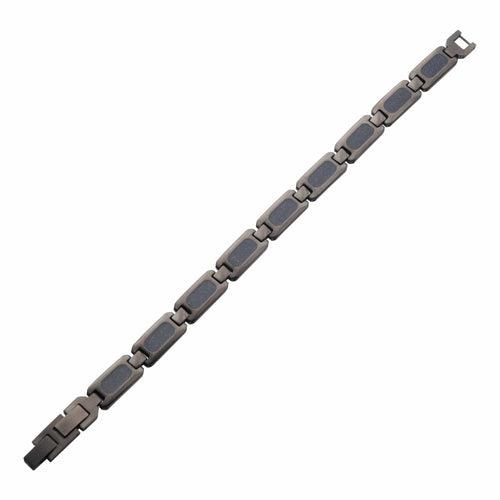 Gunmetal Silver Tone Stainless Steel Matte Finish with Genuine Blue Sandstone Inlay Link Bracelet