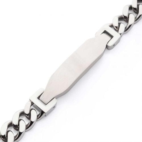 Matte Finish Silver Tone Stainless Steel Engravable ID Curb Chain Bracelet