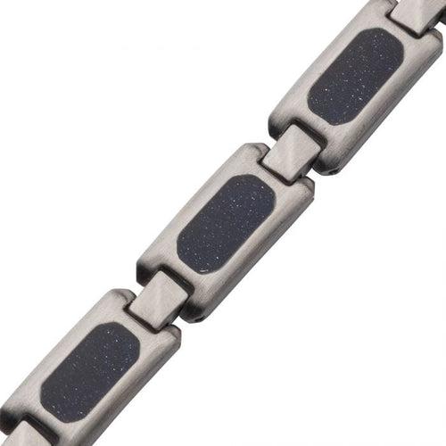 Matte Finish Stainless Steel Genuine Blue Sandstone Inlay Link Bracelet