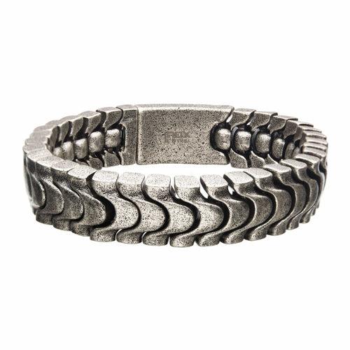 Silver Tone Stainless Steel Antique Finish Colossi Collection Armor Link Bracelet