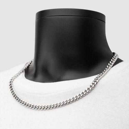 Silver Tone Stainless Steel 8mm Miami Cuban with CZ Double Tab Box Clasp Chain