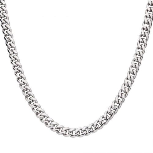 Silver Tone Stainless Steel 8mm Miami Cuban with CZ Double Tab Box Clasp Chain