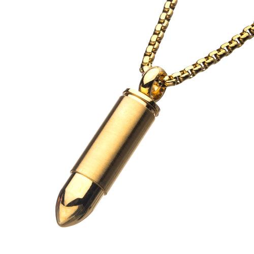 Golden Tone Stainless Steel Memorial Bullet Pendant with Chain