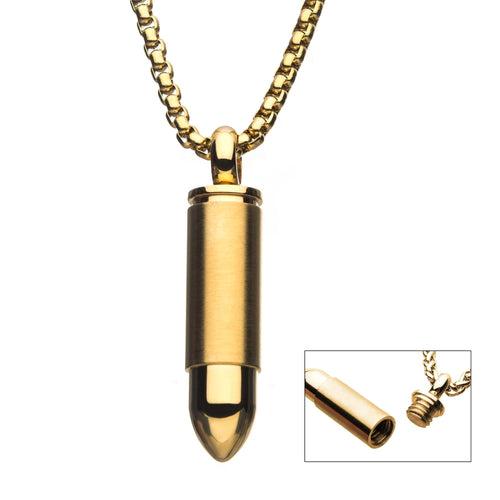 Golden Tone Stainless Steel Memorial Bullet Pendant with Chain