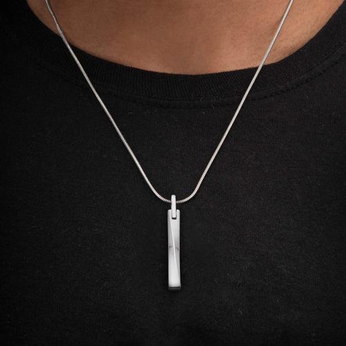 Silver Tone Tungsten Carbide Warped Monolith Pendant with Chain