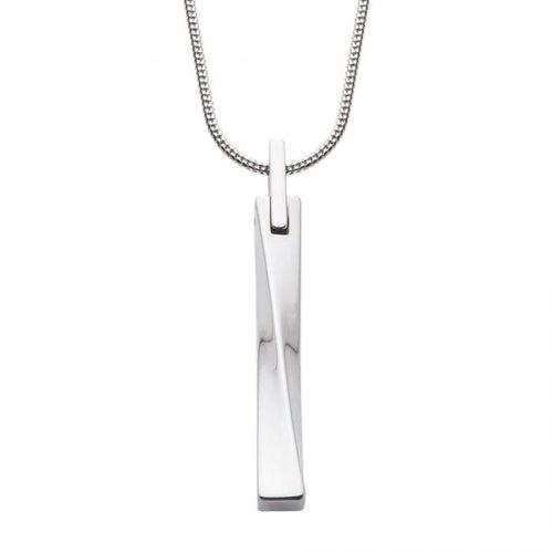 Silver Tone Tungsten Carbide Warped Monolith Pendant with Chain