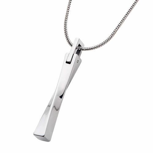 Silver Tone Tungsten Carbide Warped Monolith Pendant with Chain