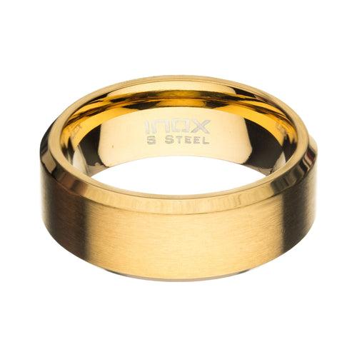 18K Gold Plated Stainless Steel Matte 8mm Beveled Wedding Band Ring