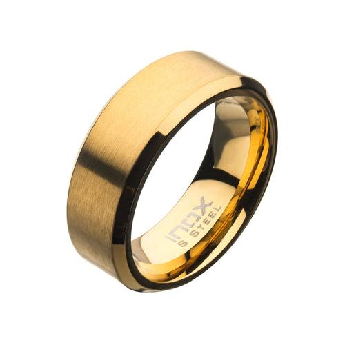 18K Gold Plated Stainless Steel Matte 8mm Beveled Wedding Band Ring