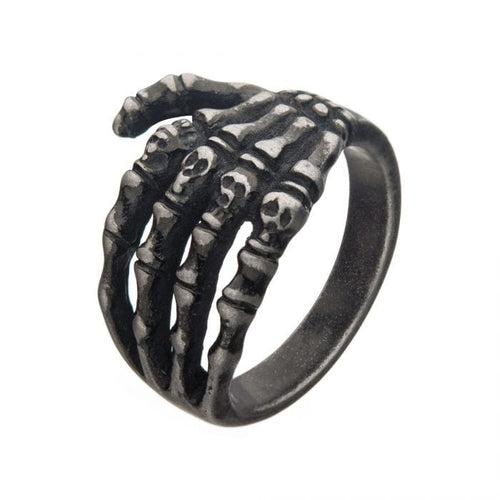 Antiqued Silver Tone Stainless Steel Skeleton Head Ring