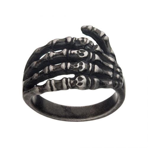 Antiqued Silver Tone Stainless Steel Skeleton Head Ring