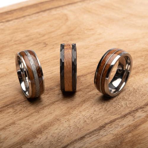 Black Stainless Steel Band with Whiskey Barrel Wooden Inlay