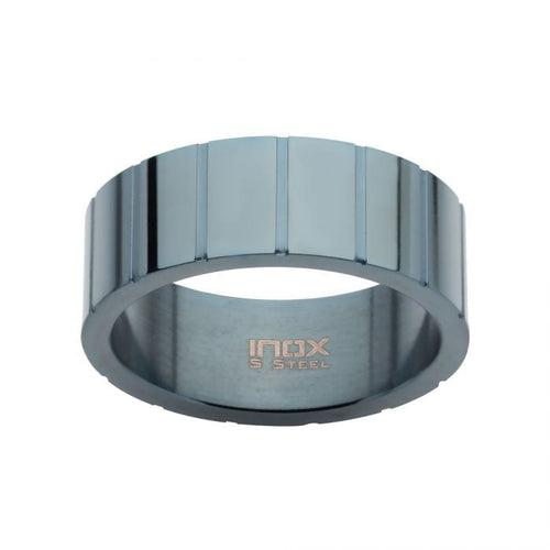 Blue Stainless Steel Ridged Compact Ring