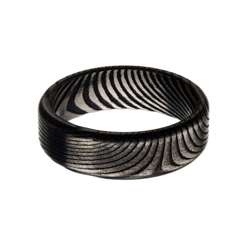 Damascus Steel Black and Silver Tone 7mm Band Ring