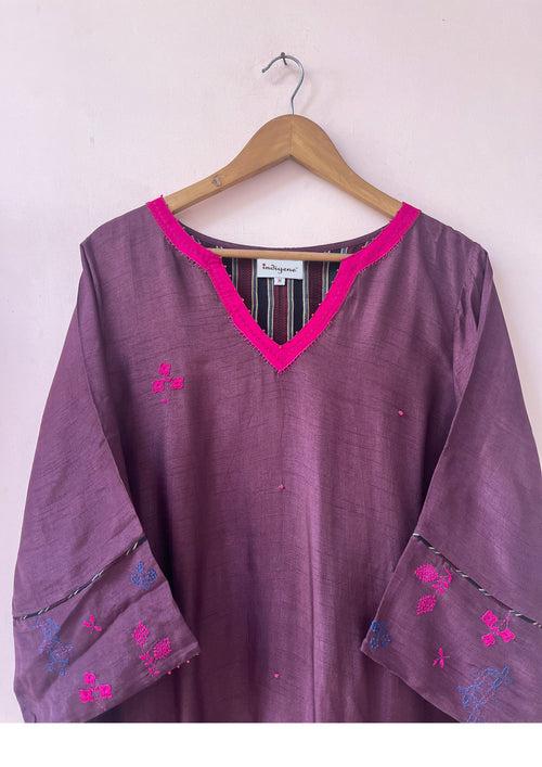 Prune embroidered kurta