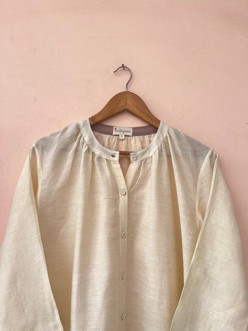 Gathered neck placket Viscose linen kurta