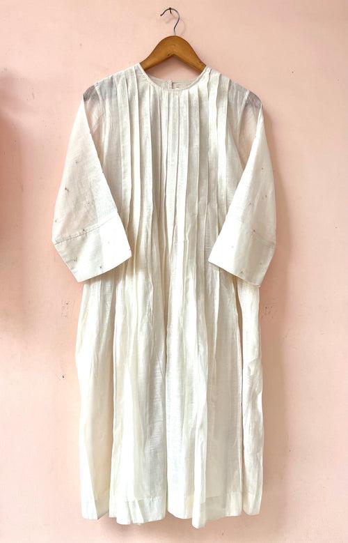 Ivory Pleated silk cotton dress