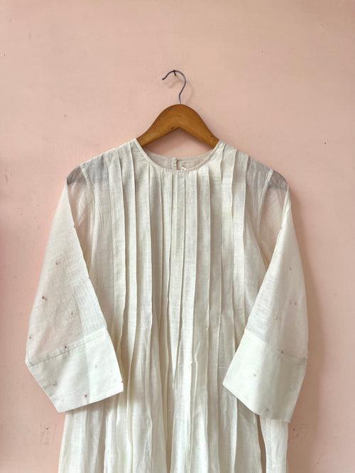 Ivory Pleated silk cotton dress