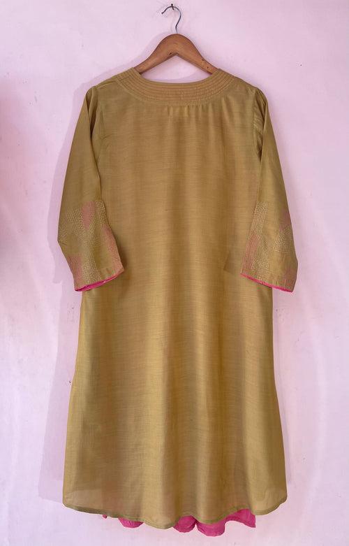 Ochre layered embroidered V neck kurta