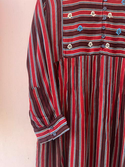 Embroidered Ajrakh stripe kurta