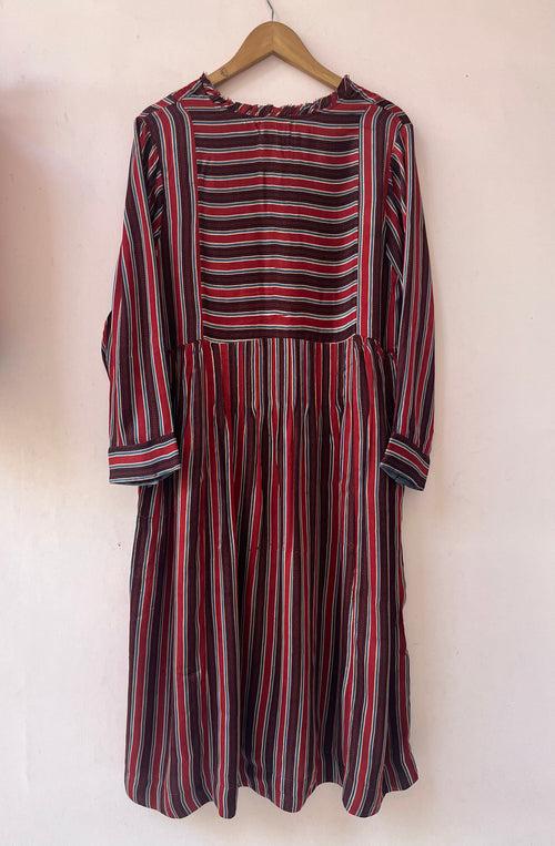 Embroidered Ajrakh stripe kurta