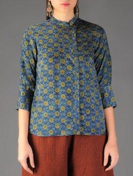 Ajrakh printed side button shirt