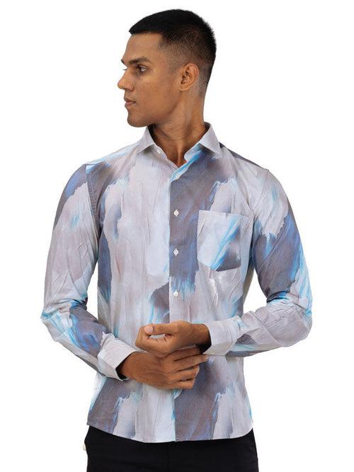 Marble Printed Grey And Blue Shirt