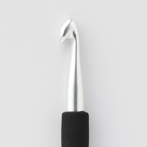 Knitpro Silver Aluminium Crochet Hook with black soft feel handle - Single Ended