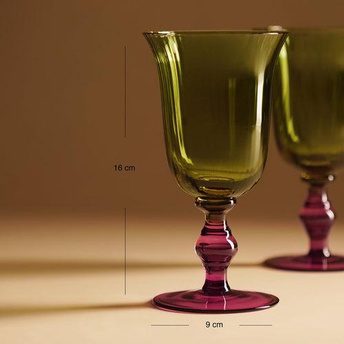 Set of 2 Green & Burgundy Rosavera Ribbed Texture Wine Glasses