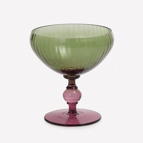 Set of 2 Green & Burgundy Rosavera Ribbed Texture Champagne Coupes